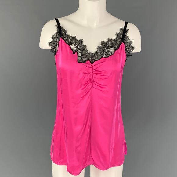 HELMUT LANG Size M Pink Black Lace Viscose Slip Dress Top - Picture 1 of 5